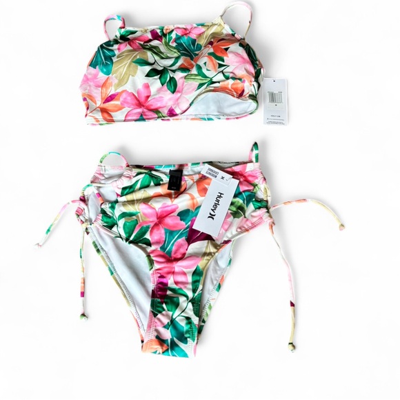Hurley Floral Bikini Set Medium Pink Orange  Adjustable NWT two peace swimsuit - Picture 1 of 8